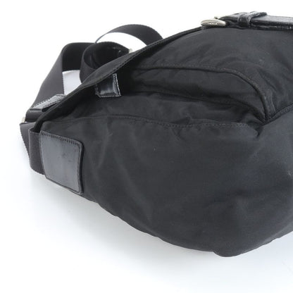 Prada Tessuto Nylon Triangle Logo Leather X Nylon Shoulder Bag Crossbody Black