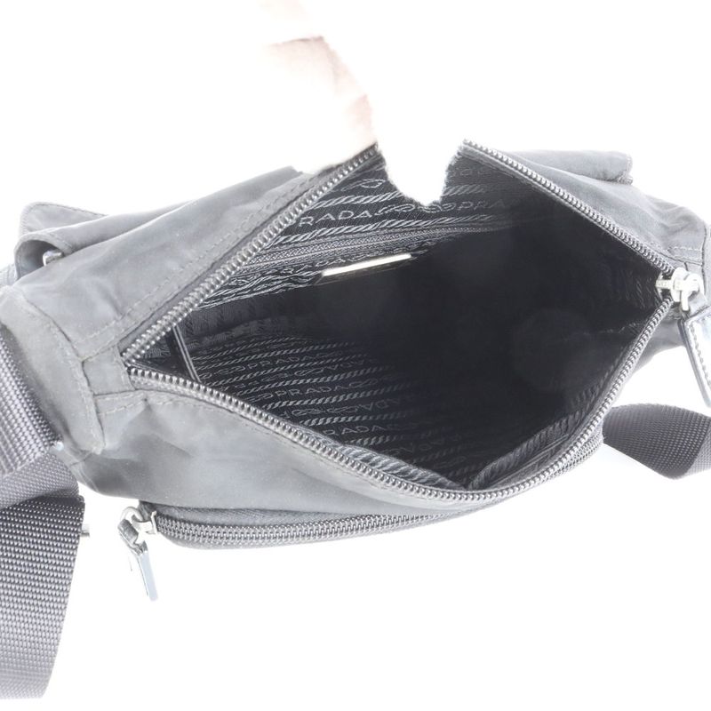 Prada Tessuto Nylon Triangle Logo Leather X Nylon Shoulder Bag Crossbody Black