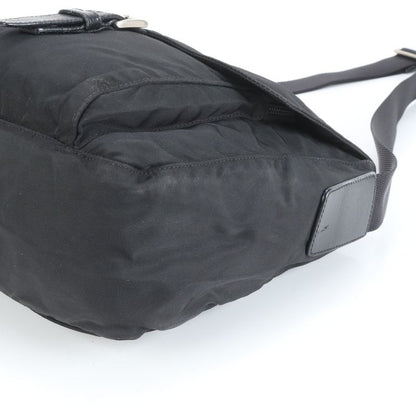 Prada Tessuto Nylon Triangle Logo Leather X Nylon Shoulder Bag Crossbody Black