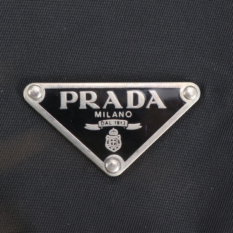 Prada Tessuto Nylon Triangle Logo Leather X Nylon Shoulder Bag Crossbody Black