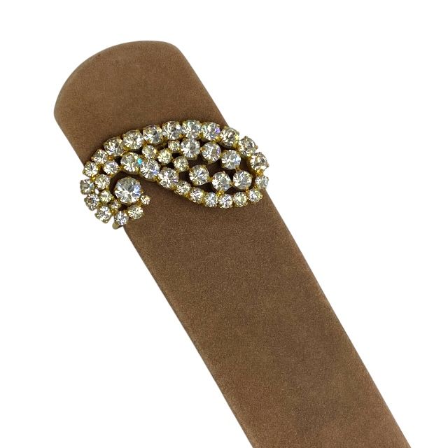 Dior Rhinestone Velvet Belt Accessories Leather Brown Gold [size 70] Christian