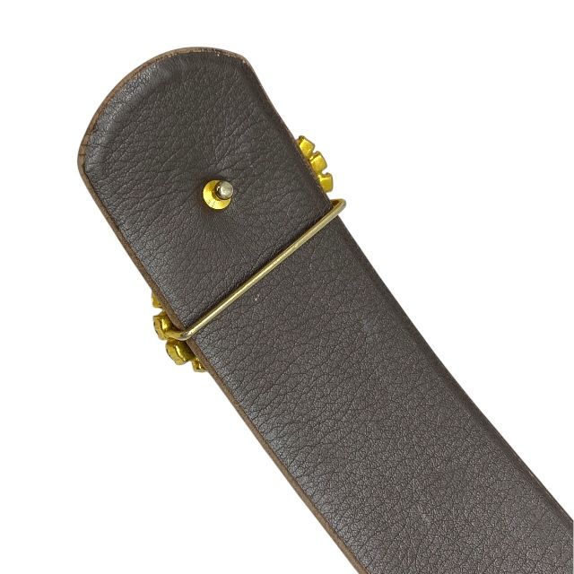 Dior Rhinestone Velvet Belt Accessories Leather Brown Gold [size 70] Christian