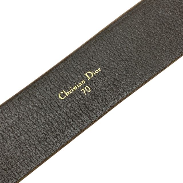 Dior Rhinestone Velvet Belt Accessories Leather Brown Gold [size 70] Christian