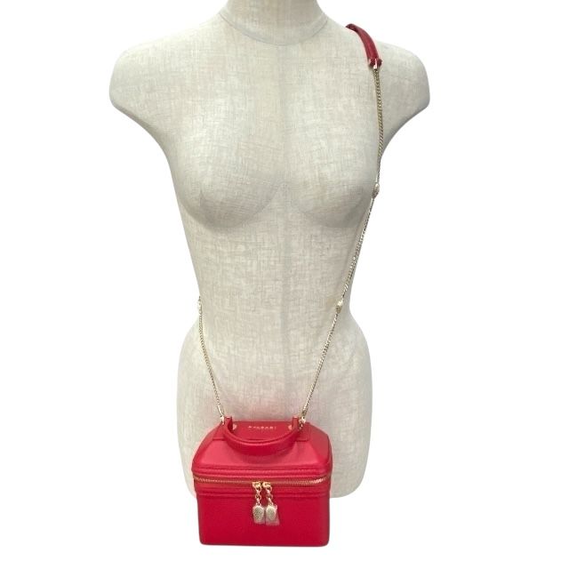 Bulgari Serpenti 2WAY Vanity Bag Handbag Jewelry Box Shoulder Bag Red Leather