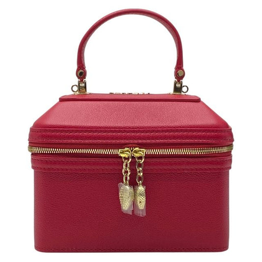 Bulgari Serpenti 2WAY Vanity Bag Handbag Jewelry Box Shoulder Bag Red Leather