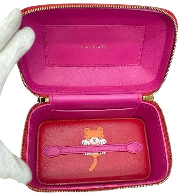 Bulgari Serpenti 2WAY Vanity Bag Handbag Jewelry Box Shoulder Bag Red Leather