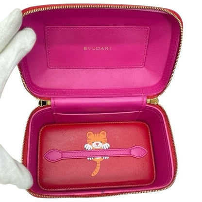 Bulgari Serpenti 2WAY Vanity Bag Handbag Jewelry Box Shoulder Bag Red Leather