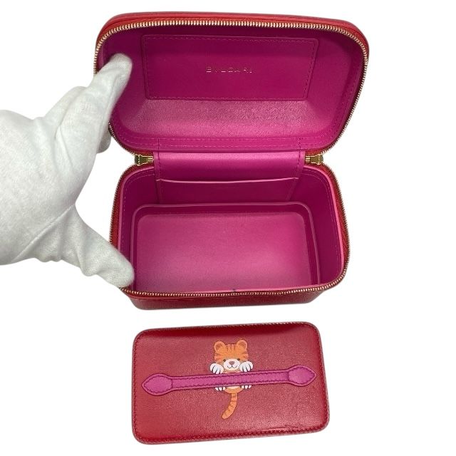 Bulgari Serpenti 2WAY Vanity Bag Handbag Jewelry Box Shoulder Bag Red Leather