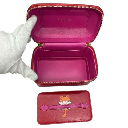 Bulgari Serpenti 2WAY Vanity Bag Handbag Jewelry Box Shoulder Bag Red Leather