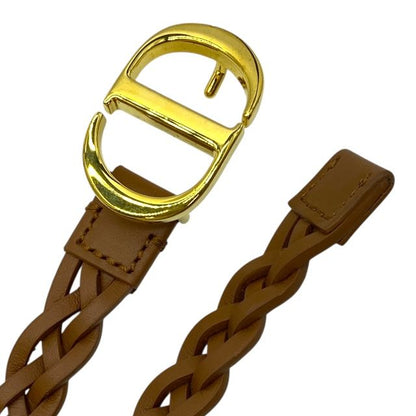 Dior B0088ubcw44m90 Belt Double Belt Logo Buckle Mesh Leather GP Brown And Gold