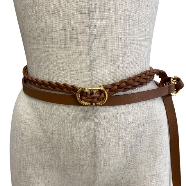 Dior B0088ubcw44m90 Belt Double Belt Logo Buckle Mesh Leather GP Brown And Gold