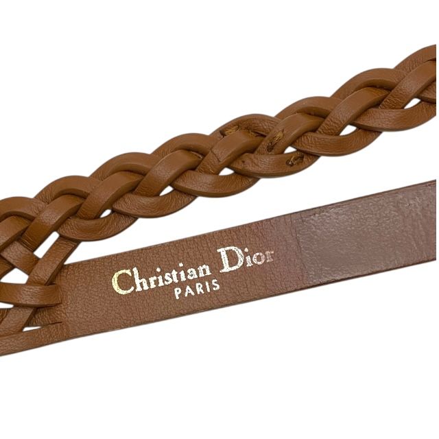 Dior B0088ubcw44m90 Belt Double Belt Logo Buckle Mesh Leather GP Brown And Gold