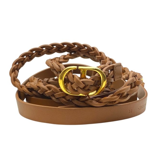 Dior B0088ubcw44m90 Belt Double Belt Logo Buckle Mesh Leather GP Brown And Gold