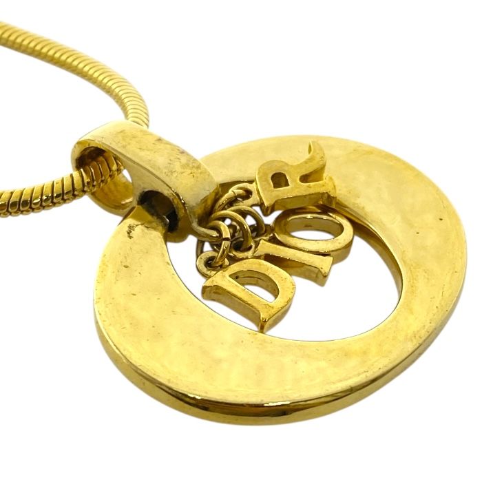 Christian Dior Necklace Jewelry Accessories Logo Circle Oval GP Gold Christian