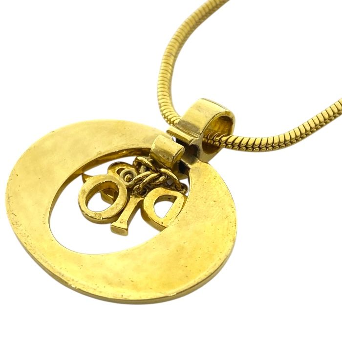 Christian Dior Necklace Jewelry Accessories Logo Circle Oval GP Gold Christian
