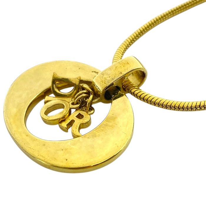 Christian Dior Necklace Jewelry Accessories Logo Circle Oval GP Gold Christian