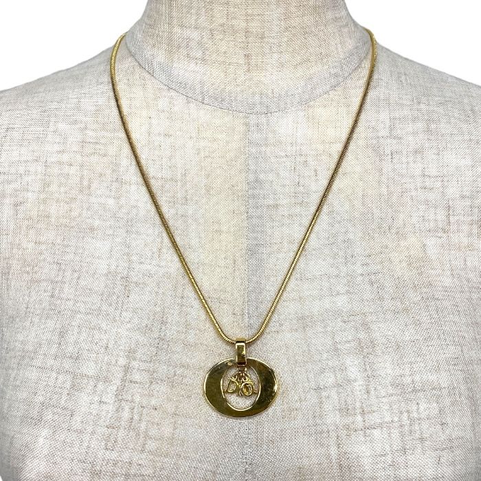 Christian Dior Necklace Jewelry Accessories Logo Circle Oval GP Gold Christian