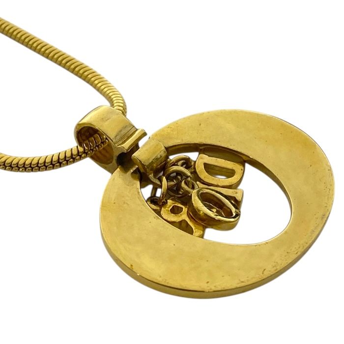 Christian Dior Necklace Jewelry Accessories Logo Circle Oval GP Gold Christian
