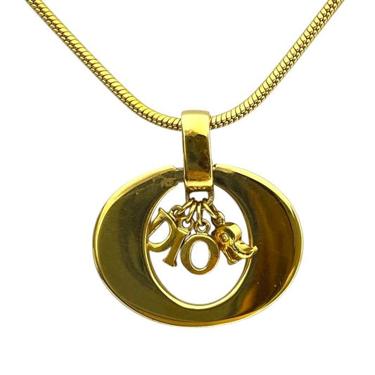 Christian Dior Necklace Jewelry Accessories Logo Circle Oval GP Gold Christian