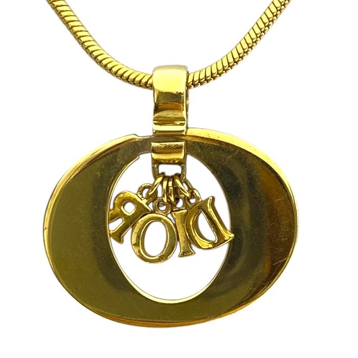 Christian Dior Necklace Jewelry Accessories Logo Circle Oval GP Gold Christian