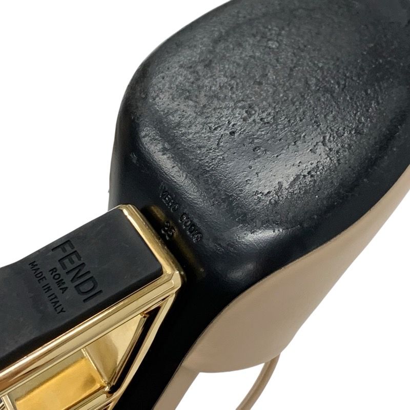 Fendi First Sandals Shoes Leather Beige Gold Mule Metal Heel