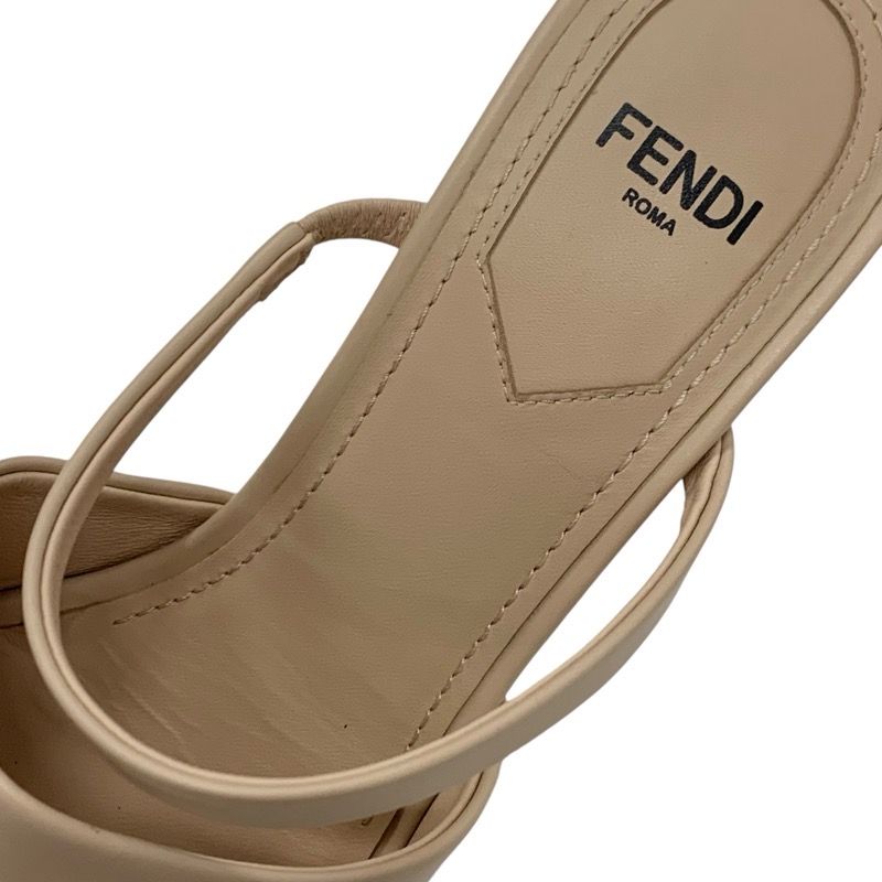 Fendi First Sandals Shoes Leather Beige Gold Mule Metal Heel