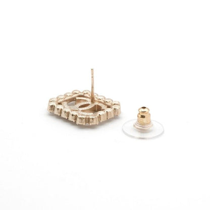 Chanel Earrings Earring Gold Coco Mark Square Rhinestone