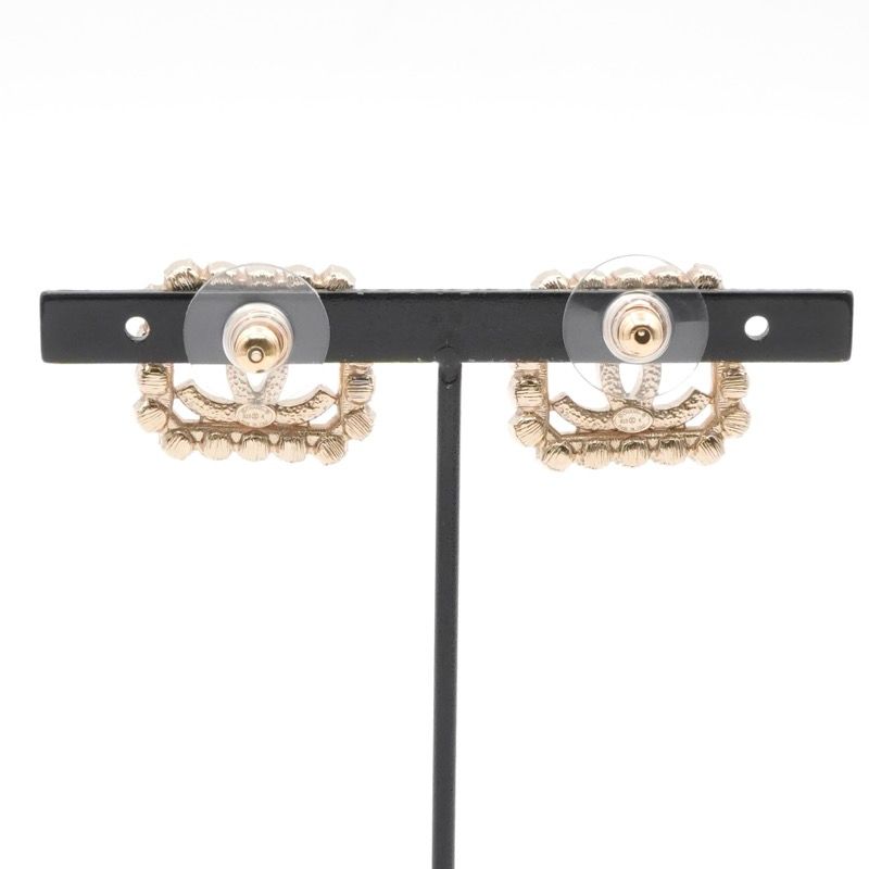 Chanel Earrings Earring Gold Coco Mark Square Rhinestone