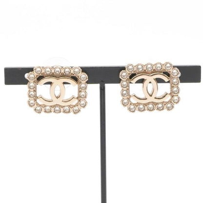 Chanel Earrings Earring Gold Coco Mark Square Rhinestone