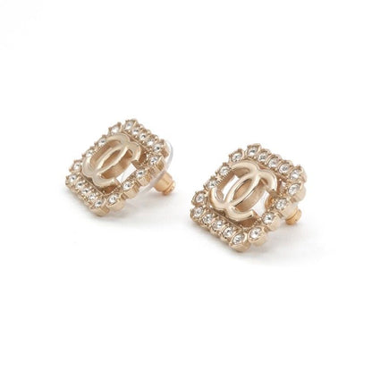 Chanel Earrings Earring Gold Coco Mark Square Rhinestone