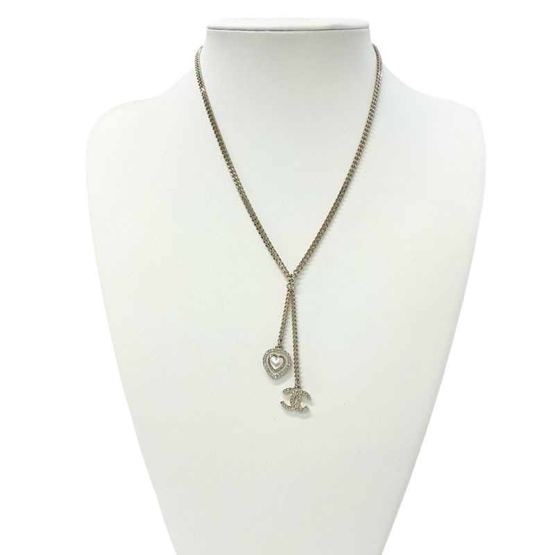 Chanel Necklace Pendant Choker Gold White Coco Mark Heart Rhinestone