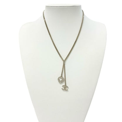 Chanel Necklace Pendant Choker Gold White Coco Mark Heart Rhinestone