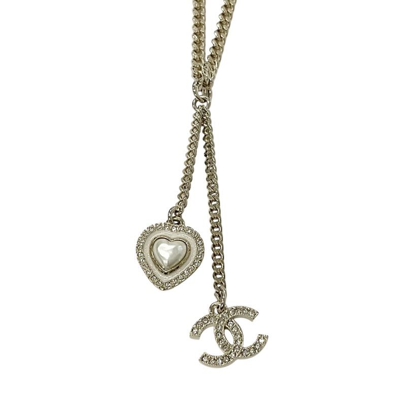 Chanel Necklace Pendant Choker Gold White Coco Mark Heart Rhinestone