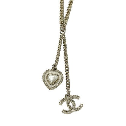 Chanel Necklace Pendant Choker Gold White Coco Mark Heart Rhinestone