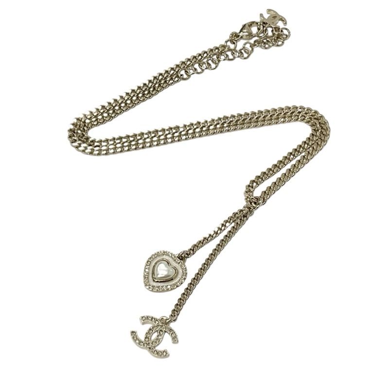 Chanel Necklace Pendant Choker Gold White Coco Mark Heart Rhinestone