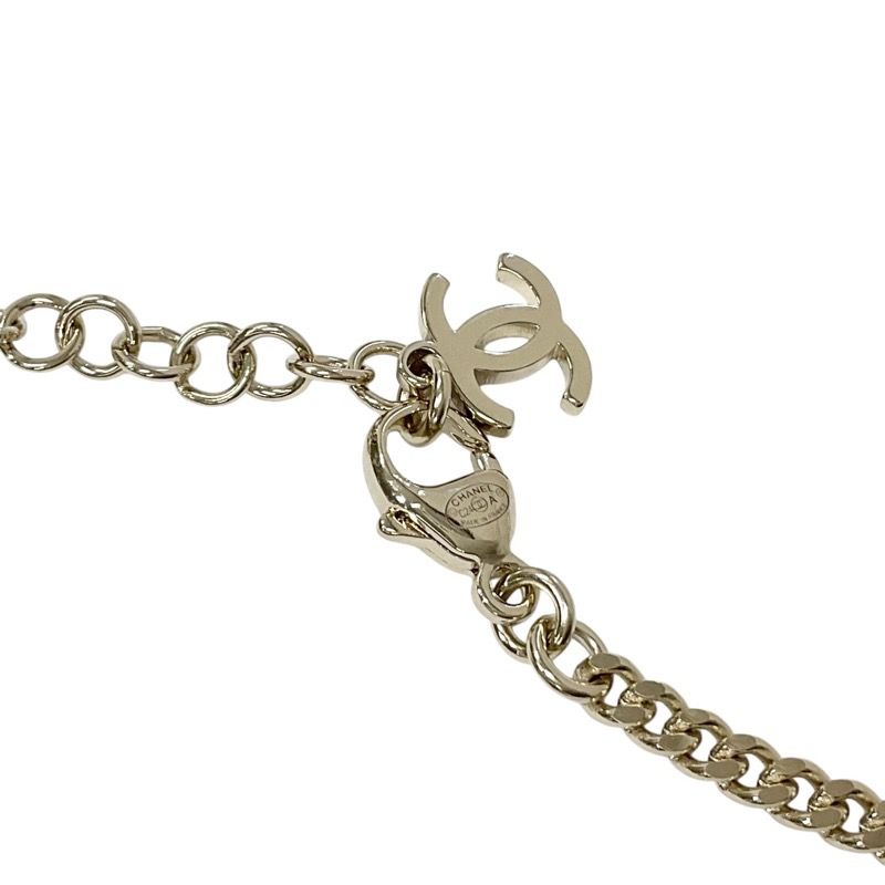 Chanel Necklace Pendant Choker Gold White Coco Mark Heart Rhinestone