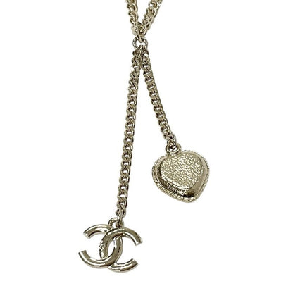 Chanel Necklace Pendant Choker Gold White Coco Mark Heart Rhinestone