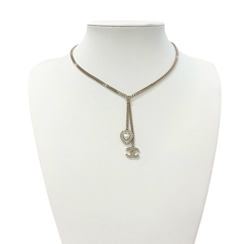 Chanel Necklace Pendant Choker Gold White Coco Mark Heart Rhinestone