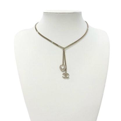 Chanel Necklace Pendant Choker Gold White Coco Mark Heart Rhinestone
