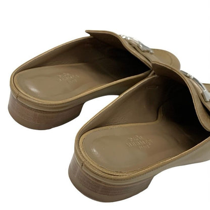 Hermes Rivoli Flat Shoes Leather Beige Silver Mule Constance Fringe Slipper