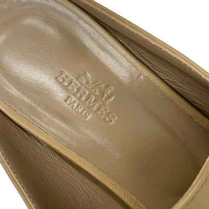 Hermes Rivoli Flat Shoes Leather Beige Silver Mule Constance Fringe Slipper