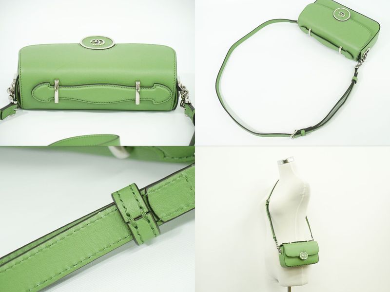 Authentic Gucci Petit GG 2WAY Mini Shoulder Bag Handbag Pochette Leather Light