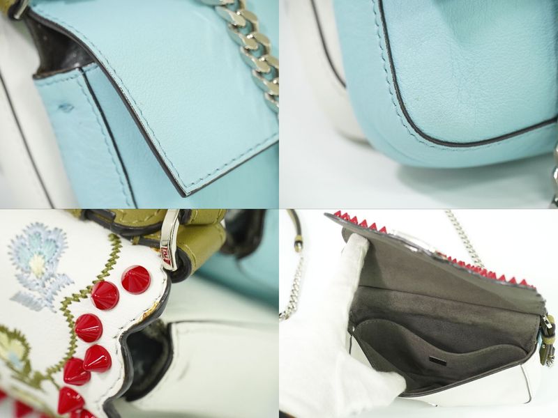 Authentic Fendi Double Micro Baguette Studded 2WAY Shoulder Bag Handbag Leather