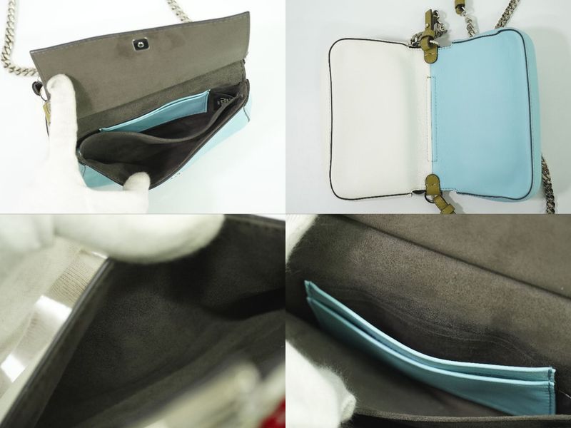 Authentic Fendi Double Micro Baguette Studded 2WAY Shoulder Bag Handbag Leather