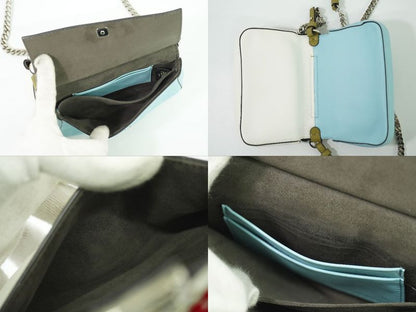 Authentic Fendi Double Micro Baguette Studded 2WAY Shoulder Bag Handbag Leather