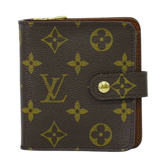 Authentic Louis Vuitton LV Compact Zip Monogram Fold Wallet Brown M61667