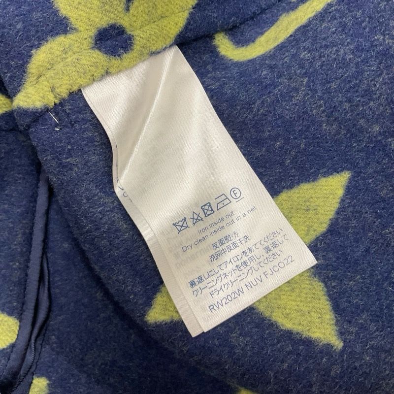 Louis Vuitton Outerwear Navy Yellow Monogram Belted Double Face Hooded Wrap Coat
