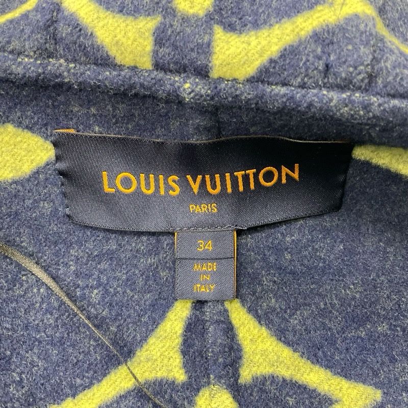 Louis Vuitton Outerwear Navy Yellow Monogram Belted Double Face Hooded Wrap Coat