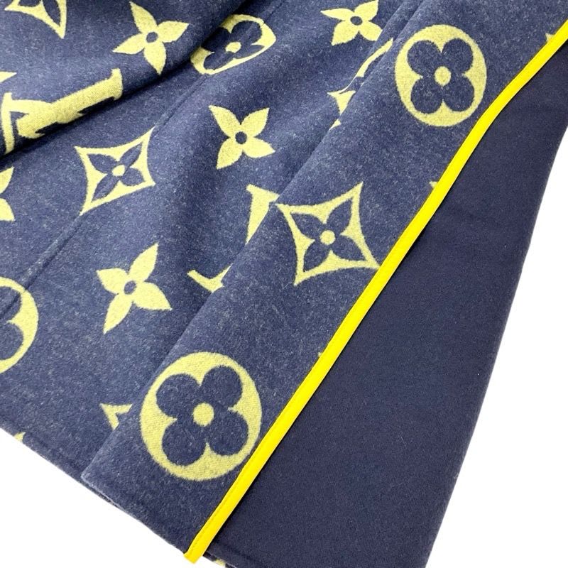 Louis Vuitton Outerwear Navy Yellow Monogram Belted Double Face Hooded Wrap Coat