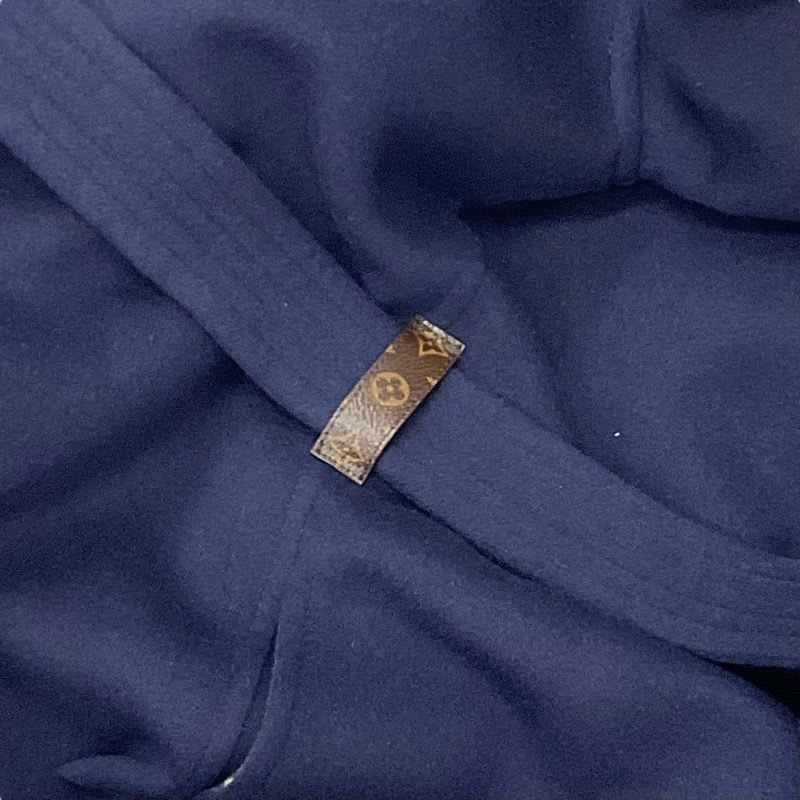 Louis Vuitton Outerwear Navy Yellow Monogram Belted Double Face Hooded Wrap Coat
